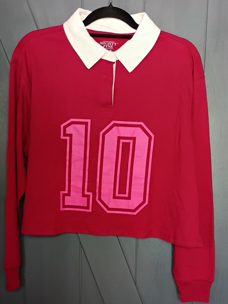 Mighty Fine Raspberry Pink Polo Sweatshirt With Light Pink '10'
